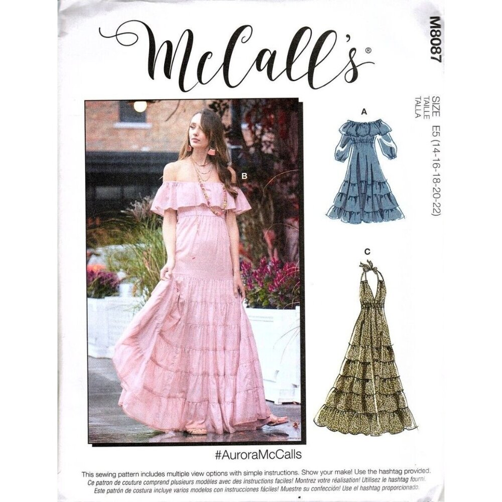 McCall's M8087 Misses 14 to 22 Tiered Halter Dress Uncut Sewing Pattern New